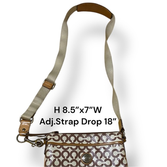 Coach Swing Bag Crossbody Signature Coated Canvas Leather Brown/Cream Patterned - Picture 13 of 16